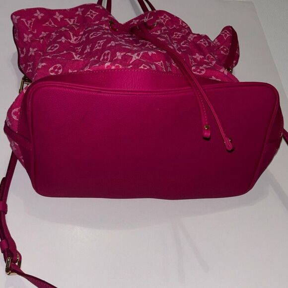 New Louis Vuitton pink denim Noefull MM purse bag leather strap shopper monogram - Picture 6 of 10
